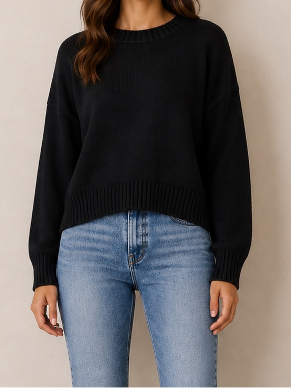 Quince Black Cotton Knit Crewneck Pullover Sweater Large